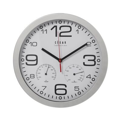 ACRYLIC WALL CLOCK WITH THERMOMETER AND HYGROMETER WHITE °30X4CM-MVTO.SECOND HAND CONT═N ST86095