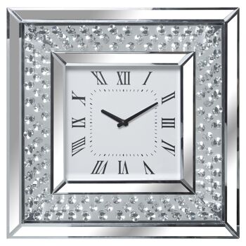 HORLOGE MURALE MIROIR AVEC DIAMANTS 40X40CM 40X4,5X40CM, BATTERIE: 1XAA NON INCL ST11720 1