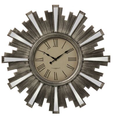 HORLOGE MURALE EN RÉSINE ARGENTÉE _°57,5X4,5CM-BATTERIE:1XAA (NON INCL ST23105