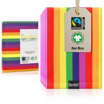 Serviettes en tissu HAPPYNAPS® (PRIDE LGBTQ+) boîte de 6 | 100% coton FAIRTRADE de qualité biologique (GOTS) 2