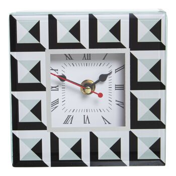 HORLOGE DE TABLE CRISTAL/BOIS BLANC/NOIR 14X4,5X14CM,1XAA NON INCLUS ST12578 2