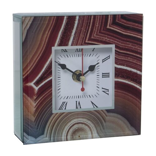 RELOJ SOBREMESA CRISTAL/MADERABURDEOS/BEIGE CAPAS 14X4,5X14CM,1XAA NO INCLU ST12538