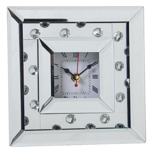 RELOJ SOBREMESA CRISTAL/MADERAESPEJO 20X5X20CM, 1XAA NO INCLUIDA ST12587