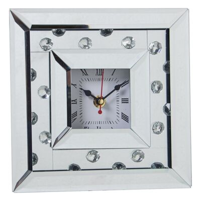 GLASS/WOOD MIRROR TABLE CLOCK 20X5X20CM, 1XAA NOT INCLUDED ST12587