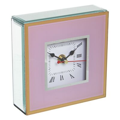 CRYSTAL/PINK WOOD/GOLD TABLE CLOCK 14X4.5X14CM,1XAA NOT INCLUDED ST12575