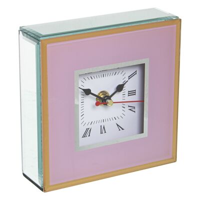 RELOJ SOBREMESA CRISTAL/MADERAROSA/DORADO 14X4,5X14CM,1XAA NO INCLU ST12575