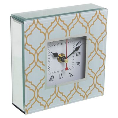 GLASS/WOODEN/GOLD TABLE CLOCK 14X4.5X14CM,1XAA NOT INCLUDED ST12559