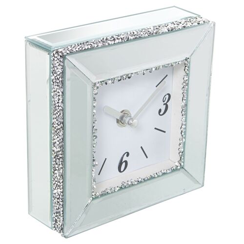 RELOJ SOBREMESA ESPEJO C/BRILLANTES PLATEADO, PILA:1XAA NO 14X5X14CM ST11743