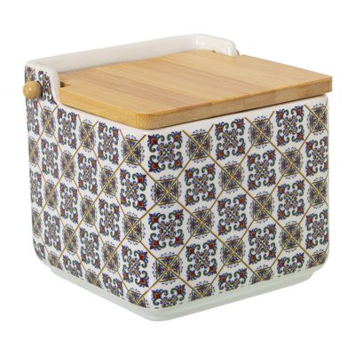 SALERO CERAMICA C/TAPA MADERA _12X12X12CM ST1164