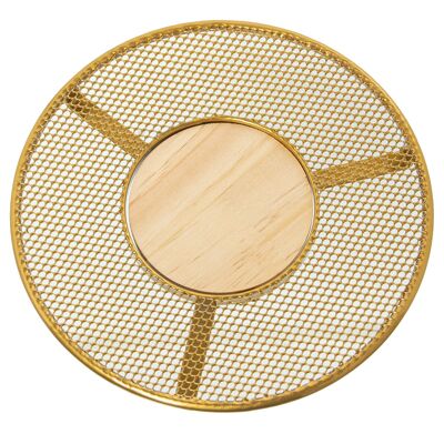 PLATEAU MÉTAL GRILLE DORÉE AVEC CENTRE EN BOIS °20X2CM, BOIS: °8,6CM ST82839