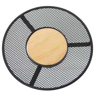 PLATEAU MÉTAL GRILLE NOIRE AVEC CENTRE BOIS °20X2CM, BOIS: °8,6CM ST82838