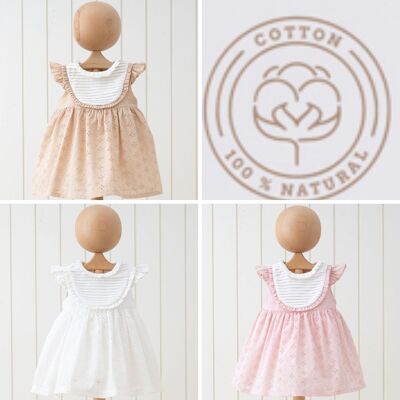 A Pack of Five Sizes Girl Embossed Fabric Natural  Special Collar Cotton Dress