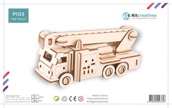 Kit de construction Puzzle 3D Camion de pompier en bois 2