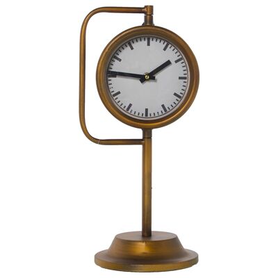 OLD GOLDEN METAL TABLE CLOCK, BATTERY: 1XAA NOT INCLUDED 19.5X17X42CM, CLOCK:°16X4.5CM ST71724
