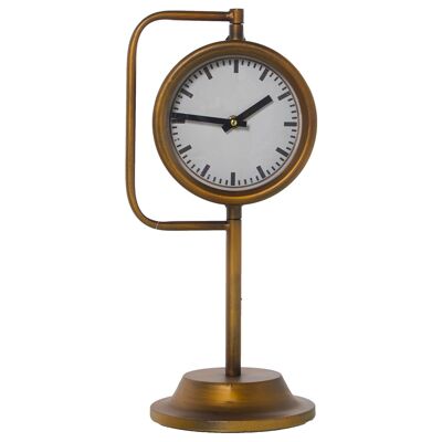 HORLOGE DE TABLE ANCIENNE MÉTAL DORÉ, BATTERIE: 1XAA NON INCLUSE 19,5X17X42CM, HORLOGE:°16X4,5CM ST71724