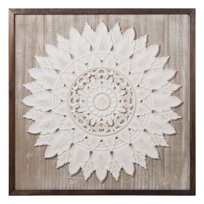 WHITE OPENING WOODEN ALTARPIECE ON FRAMED PAINTING 80X80X1.8CM, DM+LINEN ST70074