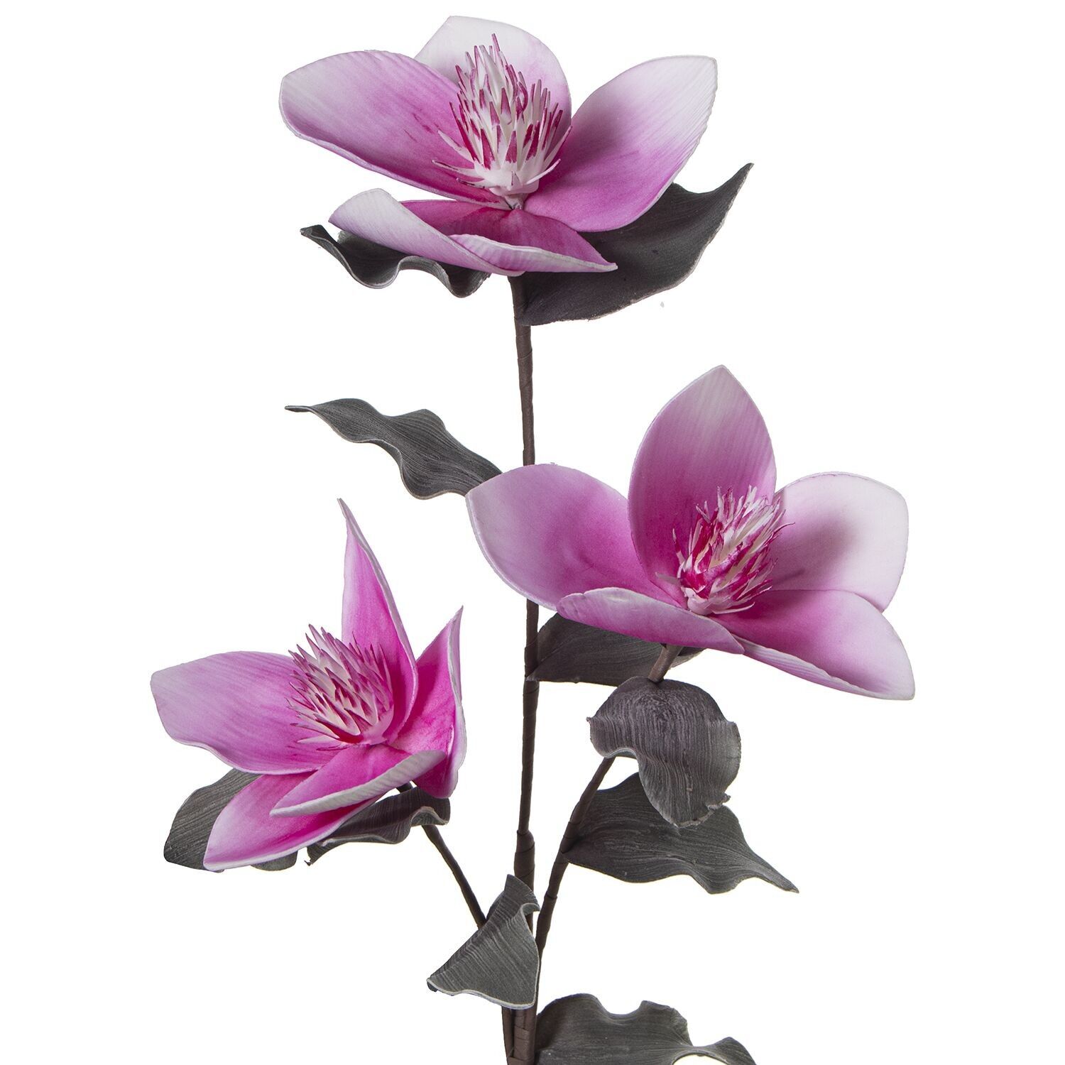 Ramo con 3 fiori fucsia, 87 cm, schiuma EVA e carta, 87 cm, st27872