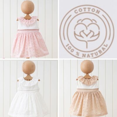 A Pack of Five Sizes Girl Embossed Fabric Natural Special Collar Sleeveles Dress