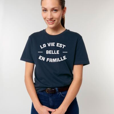 CAMISETA MUJER MARINO LA VIDA ES HERMOSA EN FAMILIA 2 LADOS