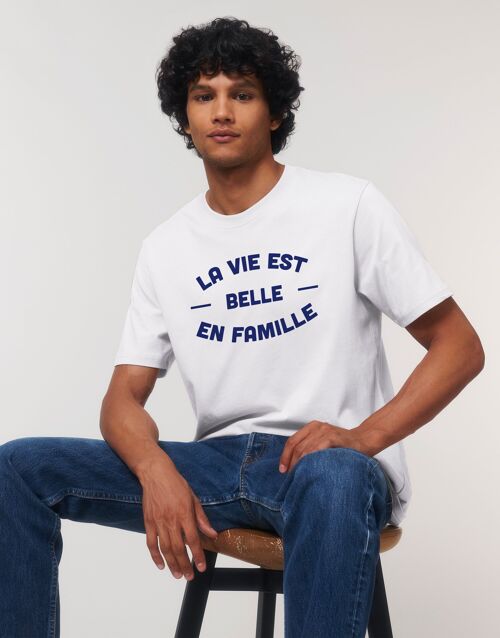 TSHIRT BLANC HOMME LA VIE EST BELLE EN FAMILLE 2 FACE