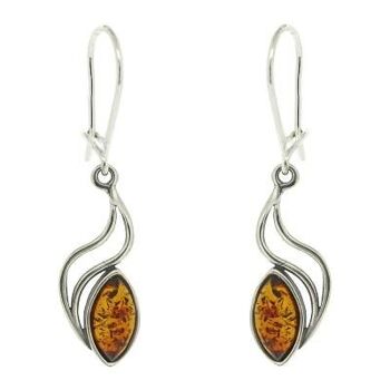 Boucles d'oreilles double vague en ambre cognac avec boîte de présentation 1