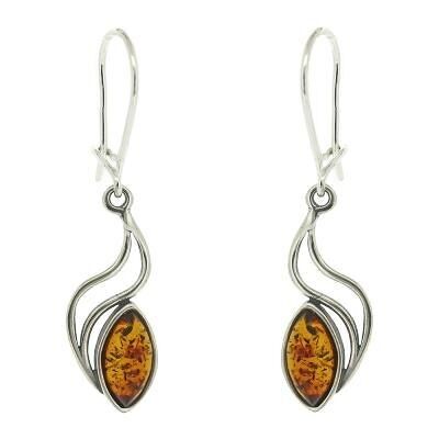 Cognac Amber Double Wave Earrings with and Presentation Box