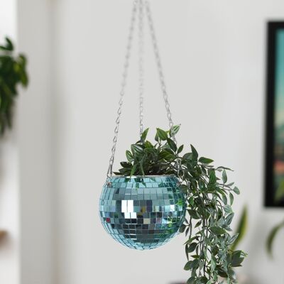 Disco Ball Hanging Planter 6in Blue
