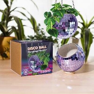 Jardinière suspendue boule disco 6po lilas