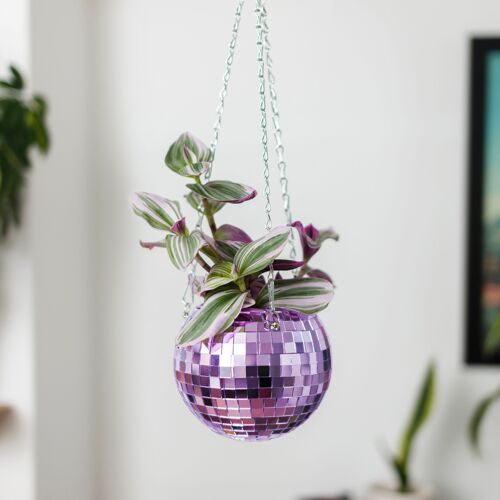 Disco Ball Hanging Planter 6in Lilac