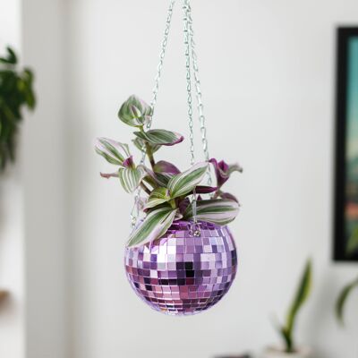 Jardinière suspendue boule disco 6po lilas