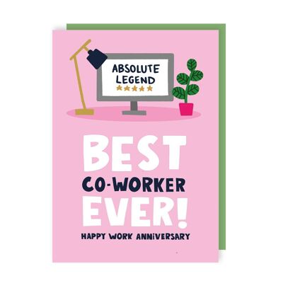 Best Co-Worker Ever Work Anniversary Card Pack of 6