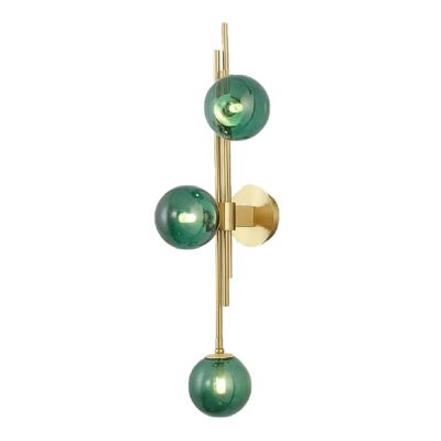 Vintage Industrial Retro Wall Mounted, Gold Finish Arm, with Green Glass Globe