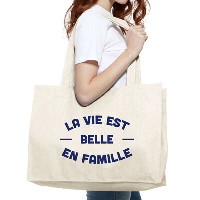 LARGE NATURAL BAG ACCESSORY LIFE IS BEAUTIFUL IN FAMILY 2 SIDE