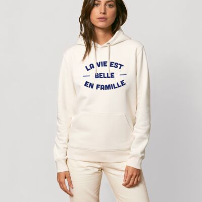 HOODIE VINTAGE WHITE FEMME LA VIE EST BELLE EN FAMILLE 2 FACE