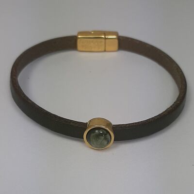 Timeless gold leather bracelet olive green