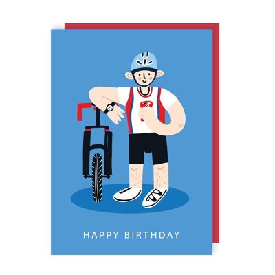 Paquete de 6 tarjetas de cumpleaños con cerveza y bicicleta