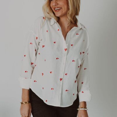 White MADDY Shirt, Embroidered Hearts