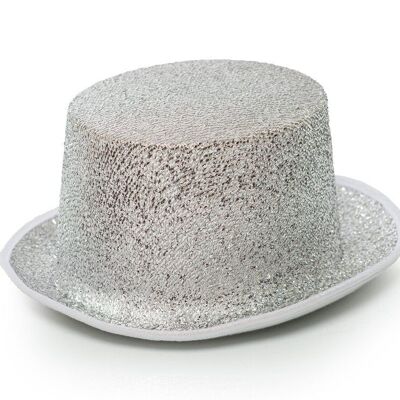 Cappello a cilindro glitter argento