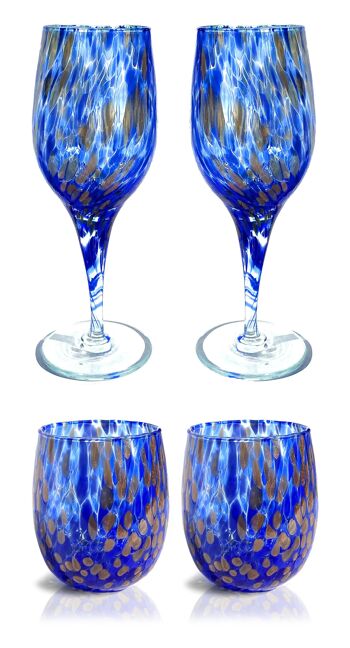 Ensemble de verres à vin et verres en verre soufflé et fabriqué à la main avec coffret cadeau « I Colori di Murano » avec aventurine - Élégant pour des événements raffinés - Fabriqué en Italie 2