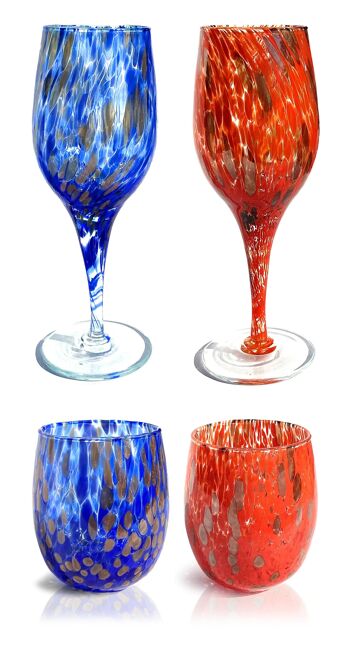 Ensemble de verres à vin et verres en verre soufflé et fabriqué à la main avec coffret cadeau « I Colori di Murano » avec aventurine - Élégant pour des événements raffinés - Fabriqué en Italie 5