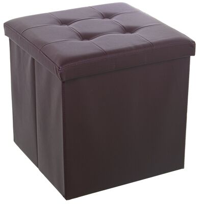 POUF DE RANGEMENT PLIANT EN CUIR MARRON _45X45X45CM ST22311