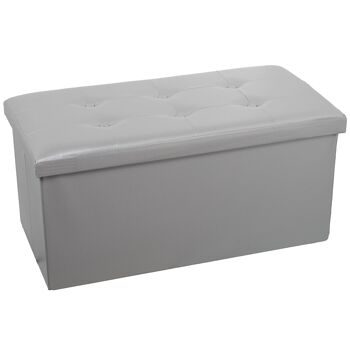 POUF DE RANGEMENT PLIANT EN CUIR ARGENT _77X38X38CM ST22320 1