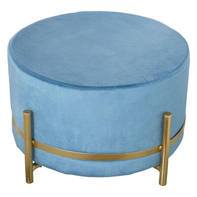 BLAUER SAMT-POUF MIT GOLDENEN METALLBEINEN °50X30CM ST25021