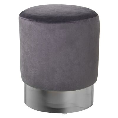 GRAY VELVET POUF WITH SILVER STEEL BAND 10CM °35X42CM, POLY╔STER/DM+PINE ST64064
