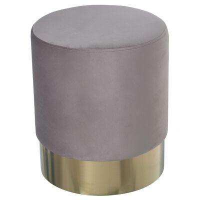 LIGHT GRAY VELVET POUF WITH GOLDEN STEEL BAND: 10CM °35X42CM, POLY╔STER/DM+PINE ST49408