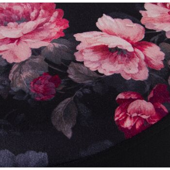 POUF VELOURS NOIR IMPRIMÉ FLEURS AVEC ANNEAU MÉTAL DORÉ °36X36CM ST25019 2