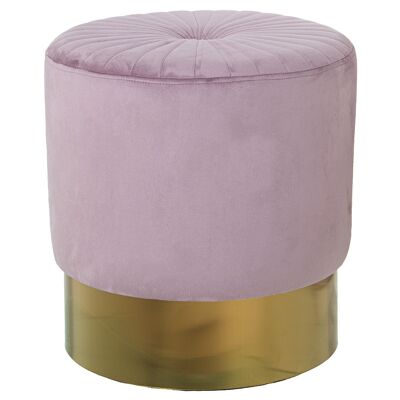 PINK VELVET POUF WITH GOLDEN STEEL BAND 12CM °40X43CM, POLY╔STER/DM+PINE ST64061