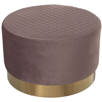 PINK VELVET POUF WITH GOLDEN STEEL BAND 8CM °55X35CM, POLY╔STER/DM+PINE ST49421