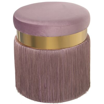 POUF IN VELLUTO ROSA CON FRANGE, FASCIA ACCIAIO ORO: 7CM, DM/POLY °40X44CM, FRANGE: 29CM ST49416