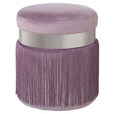 POUF VELOURS ROSE AVEC FRANGES, BANDE PLAT ACIER: 7CM, DM/POLYÉS °40X44CM, FRANGES: 29CM ST64067